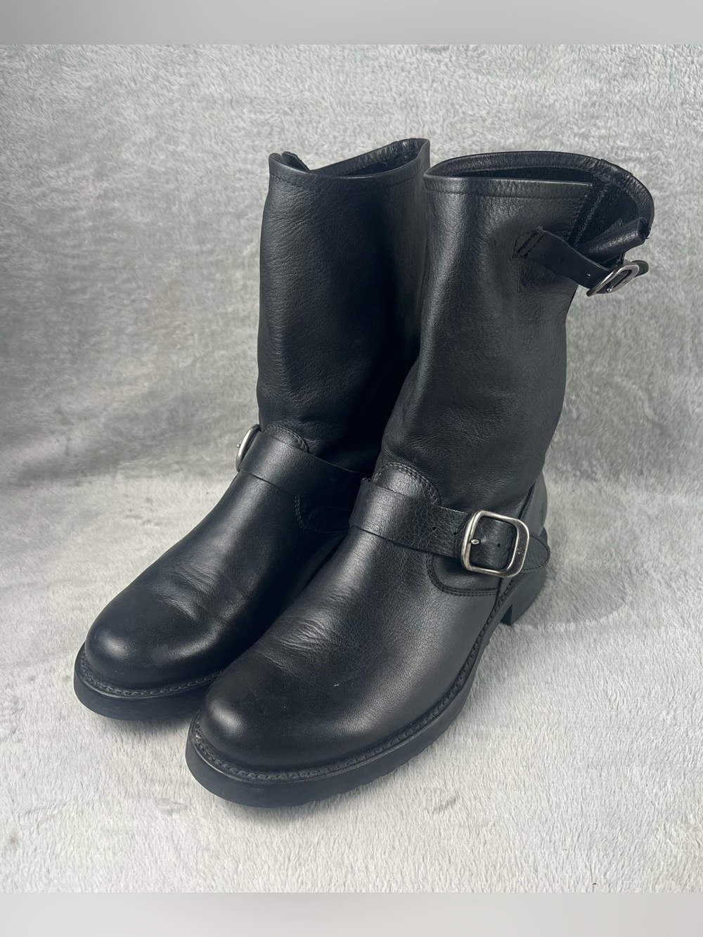 FRYE Veronica Short Boot 76509 Size 8.5 Women Black Leather Buckle Biker Pull On